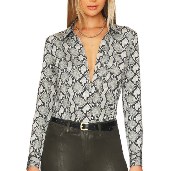 L'AGENCE 'Harmony' Paloma Long-Sleeve Snake-Print Blouse Top, Sage Multi - Picture 1 of 3